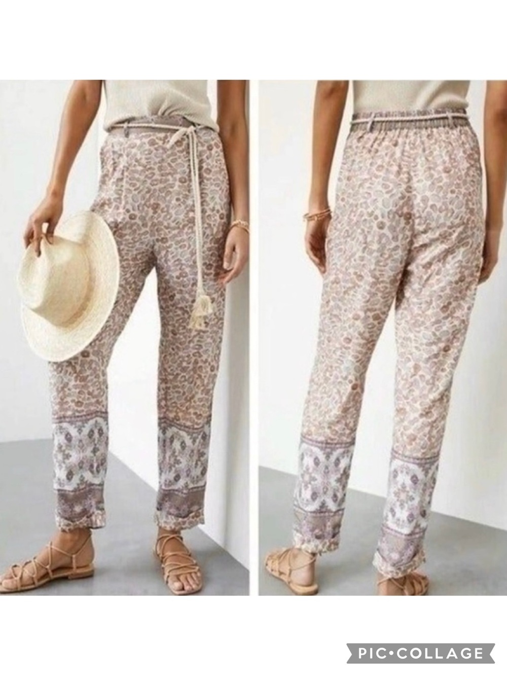 Anthropologie Ollari Cheetah Pants Paisley Cropped Boho Whimsical Relaxed NWT S